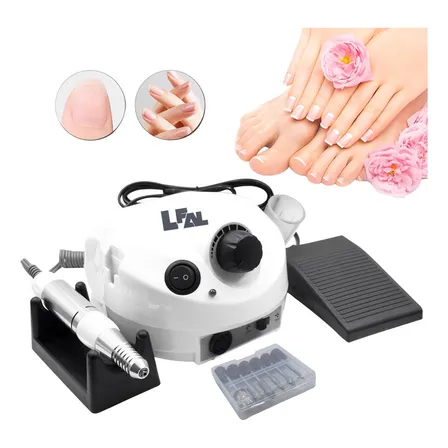Lixadeira De Unha Motor Elétrica Nail Drill Profissional Gel Portátil Porquinho Potente Lixa 45000 Rpm Salão Manicure Lixador Aparelho Com Pedal Caneta Polidora Design Cor Branco Lfal 127/220v