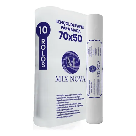 Lençol De Papel Descartável Para Maca Modelo 70x50 Cx 10 Rolos Mix Nova Branco