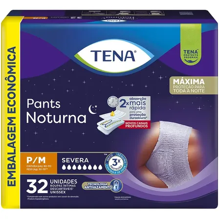 Fralda Geriátrica Tena Pants Noturna Incontinência Severa 32 Tamanho P/m