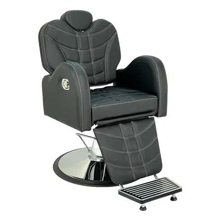 Cadeira Barbeiro Reclinável Móveis Para Barbearia Cor Preto Acetinado Forma Da Base Redonda