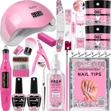 Kit Unhas De Gel Cabine Lixadeira Alongamento Extensão