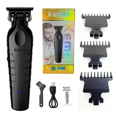 Máquina De Corte E Acabamento Profissional Kemei Km-2299 Sem Fio Recarregável Bivolt Barbeiro 3 Pentes Preto 5v