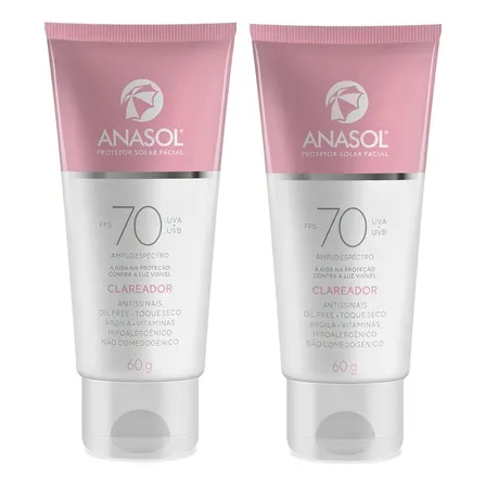 Protetor Facial Anasol Fps 70 Com Clareador Kit 2 Unidades
