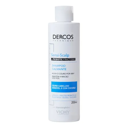 Shampoo De Limpeza Calmante Para Couro Cabeludo Sensível, Alívio Instantâneo 48h, Nutrição E Brilho, Livre De Sulfatos, Parabenos E Corantes, Dercos Sensiscalp Probiotic, Vichy 200ml