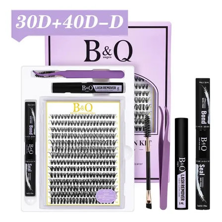 Kit Cílios Postiços B&qaugen 30d+40d Fácil Aplicação Alta Fixação Efeito Natural Leves Não Incomoda Ideal Para Iniciantes Resultado Profissional Custo Benefício D 1.6 Cm 0.07 Mm