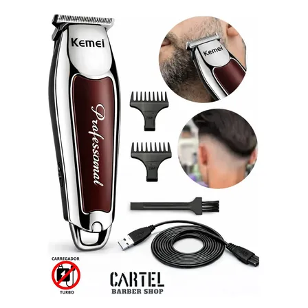 Máquina Profissional Cortar Cabelo E Barba Acabamento Sem Fio Prateado Com Marrom Bivolt 110/220 Prata Com Marrom