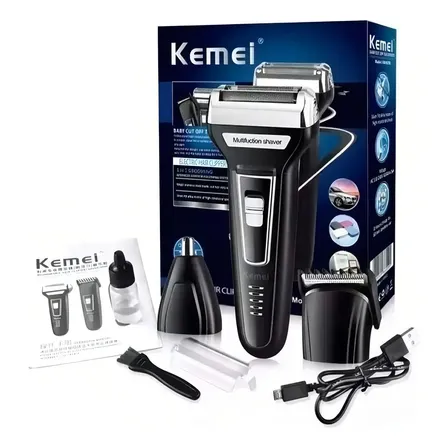 Barbeador E Cortador De Cabelo 3 Em 1 Kemei Km-6558 Preto 127/220v
