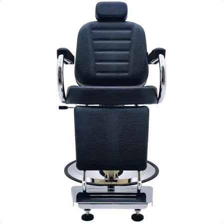 Poltrona Cadeira Salão Barbeiro Reclinável Barber Pró Cor Preto Crocco Forma Da Base Redonda
