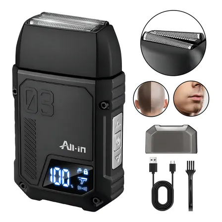 All-in Barbeador Electrico Barba Aparelho De Barbear Sem Fio Recarregável 3 Níveis Shaver Para Cabeças Calvas Com Tela Homen Como Navalha B-763bk Presente Preto