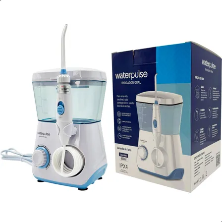 Waterpulse Flosser Irrigador Oral Dental Wp62- Elétrico Bocal Jato Limpador De Língua Água Dentes Boca Gengiva Mangueira 10 Modos Pressão Potente Silencioso 145 Psi 600ml 8 Bicos Blue 127/220v