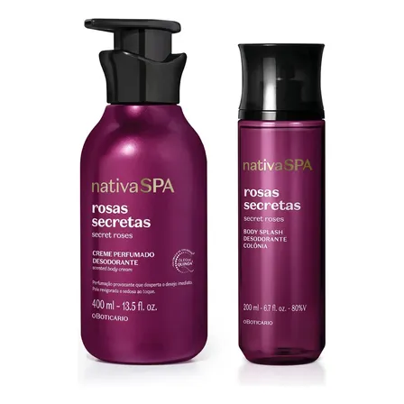 Combo Nativa Spa Rosas Secretas: Body Splash 200ml + Creme Perfumado Corporal 400ml