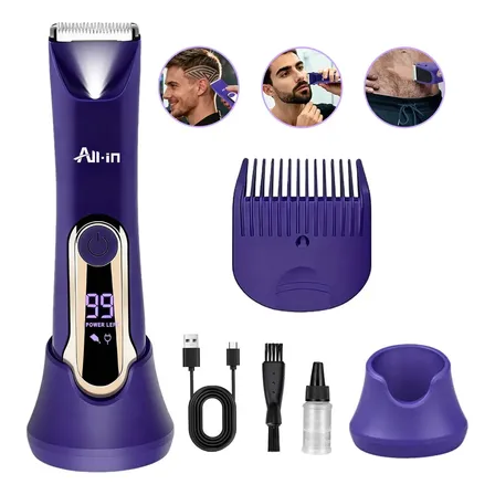 All-in Barbeador Eletrico Aparador De Pelos Aparelho De Barbear Corporal Áreas Íntimas Barba Cabelo Lâmina De Cerâmica Com Luz Homen Azul 127/220v