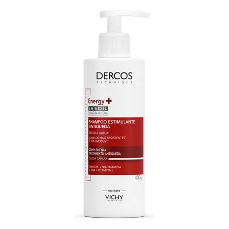Shampoo Estimulante Tratamento Antiqueda Para Cabelos Fracos E Quebradiços, Fortalece Os Fios Com Aminexil, Niacinamida E Vitamina E, Dercos Energy+ Vichy 400g